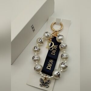 Dior Pearl and Gold Keychain with Butterfly&Dior On Pearls Charm BNIB